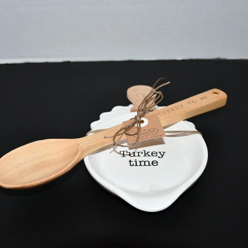 Mud Pie Festive Fall collection Turkey Spoon Rest 2-piece Set #413000024 nwt